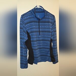 Kerrits XL Women's 1/4 Zip Equestrian Sun Shirt in Blue and Black